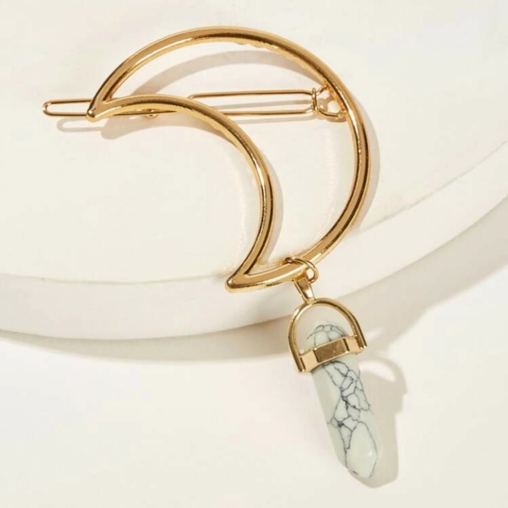 Moon with Marble Crystal Hair Clip